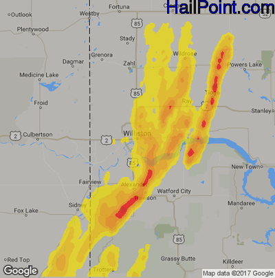 Hail Map for Williston, ND Region on September 18, 2019