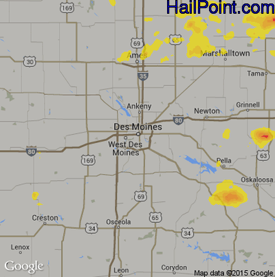 Hail Map for Des Moines, IA Region on September 18, 2019