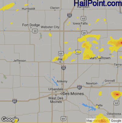 Hail Map for Ames, IA Region on September 18, 2019 