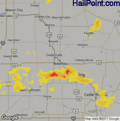 Hail Map for Waterloo, IA Region on September 18, 2019