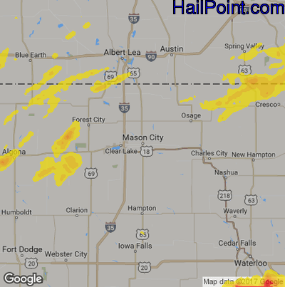 Hail Map for Mason City, IA Region on September 18, 2019