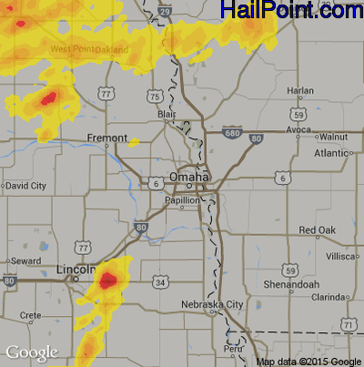 Hail Map for Omaha, NE Region on September 18, 2019 