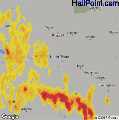 Hail Map for North Platte, NE Region on September 19, 2019