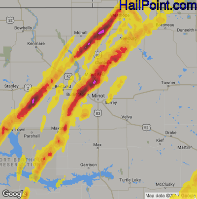 Hail Map for Minot, ND Region on September 20, 2019