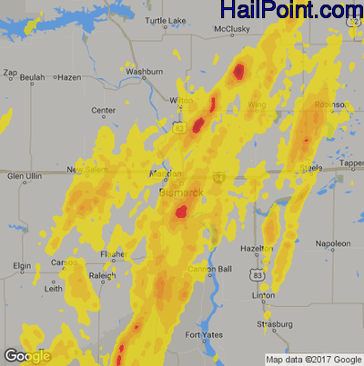 Hail Map for Bismark, ND Region on September 20, 2019