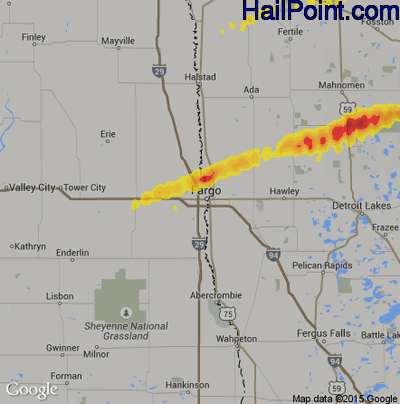 Hail Map for Fargo, ND Region on September 21, 2019 