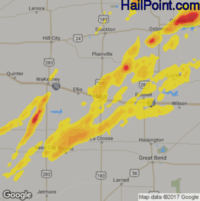 Hail Map for Hays, KS Region on September 21, 2019