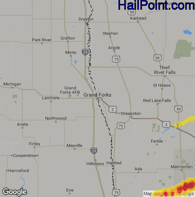 Hail Map for Grand Forks, ND Region on September 21, 2019 