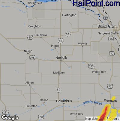 Hail Map for Norfolk, NE Region on September 22, 2019
