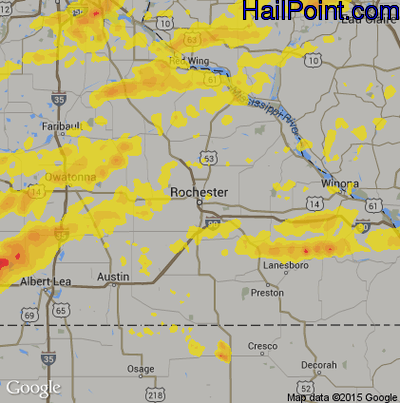 Hail Map for Rochester, MN Region on September 24, 2019