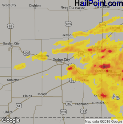 Hail Map for Dodge City, KS Region on September 24, 2019