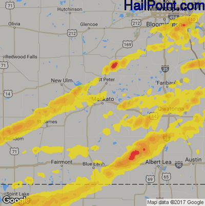 Hail Map for Mankato, MN Region on September 24, 2019