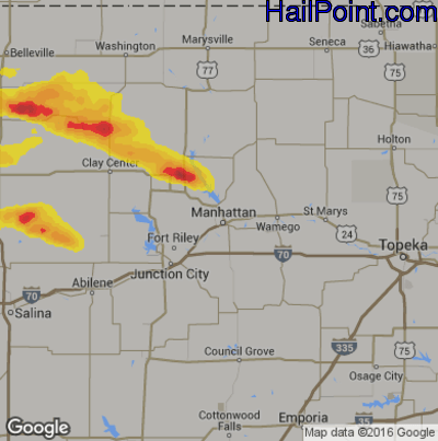 Hail Map for Mahhattan, KS Region on September 24, 2019