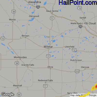 Hail Map for Willmar, MN Region on September 24, 2019