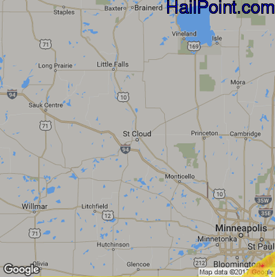 Hail Map for St Cloud, MN Region on September 25, 2019