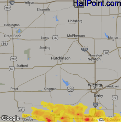 Hail Map for Hutchinson, KS Region on September 26, 2019