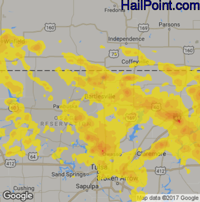 Hail Map for Bartlesville, OK Region on September 26, 2019 