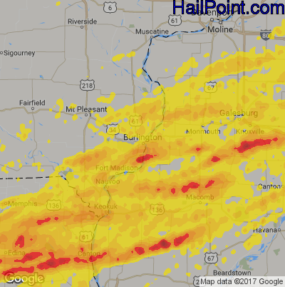 Hail Map for Burlington, IA Region on September 27, 2019