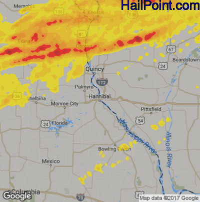 Hail Map for Hannibal, MS Region on September 27, 2019