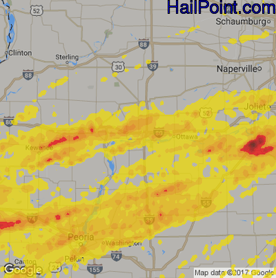 Hail Map for Peru, IL Region on September 27, 2019
