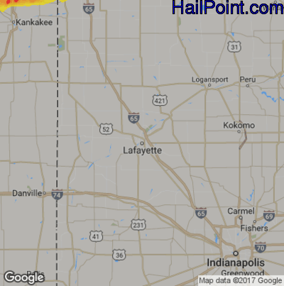 Hail Map for Layfette, IN Region on September 27, 2019