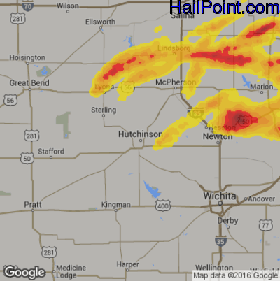 Hail Map for Hutchinson, KS Region on September 27, 2019