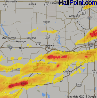 Hail Map for Topeka, KS Region on September 27, 2019