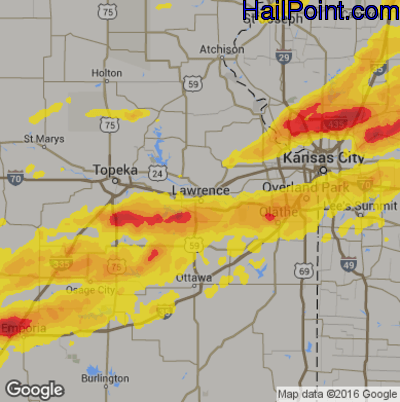 Hail Map for Lawerence, KS Region on September 27, 2019