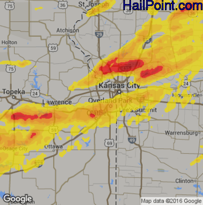 Hail Map for Shawnee, KS Region on September 27, 2019