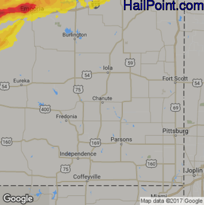 Hail Map for Chanute, KS Region on September 28, 2019