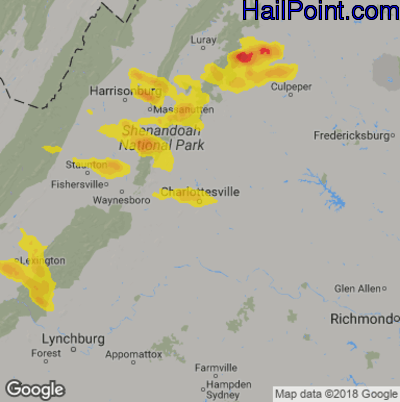 Hail Map for Charlotttesville, VA Region on September 28, 2019