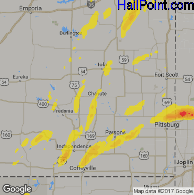 Hail Map for Chanute, KS Region on September 28, 2019