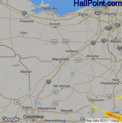 Hail Map for Mansfield, OH Region on September 28, 2019
