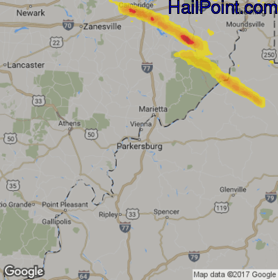 Hail Map for Parkersburg, WV Region on September 28, 2019