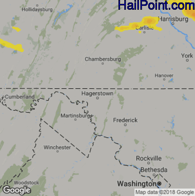 Hail Map for Hagerstown, MD Region on September 28, 2019