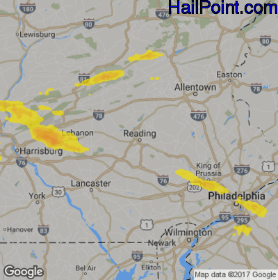 Hail Map for Reading, PA Region on September 28, 2019