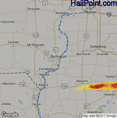 Hail Map for Burlington, IA Region on September 29, 2019 