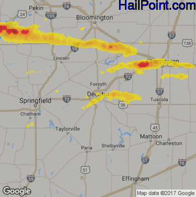 Hail Map for Decatur, IL Region on September 29, 2019