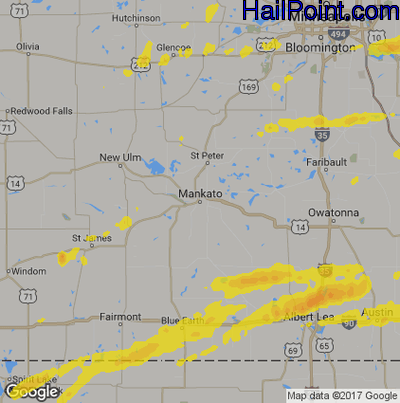 Hail Map for Mankato, MN Region on September 30, 2019