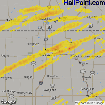 Hail Map for Mason City, IA Region on October 1, 2019