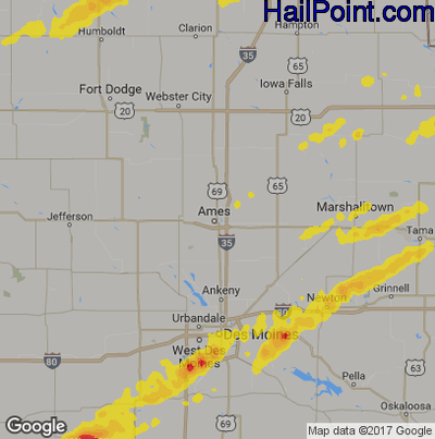 Hail Map for Ames, IA Region on October 1, 2019