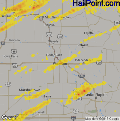 Hail Map for Waterloo, IA Region on October 1, 2019 
