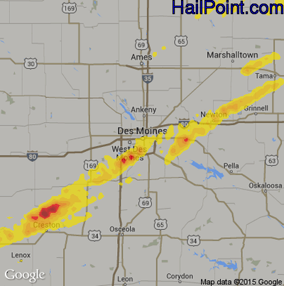 Hail Map for Des Moines, IA Region on October 1, 2019