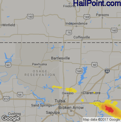 Hail Map for Bartlesville, OK Region on October 6, 2019