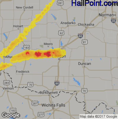 Hail Map for Lawton, OK Region on October 9, 2019
