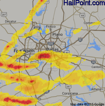Hail Map for Dallas, TX Region on October 10, 2019
