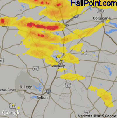 Hail Map for Waco, TX Region on October 11, 2019