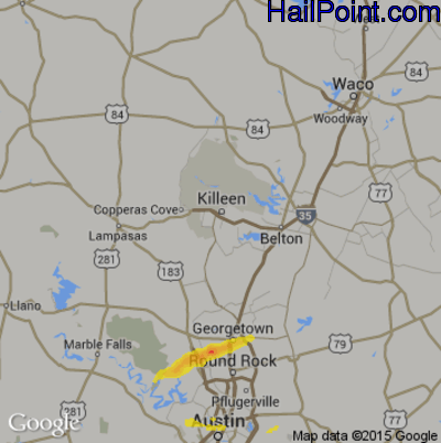 Hail Map for Killeen, TX Region on October 15, 2019