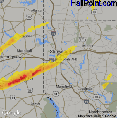 Hail Map for Shreveport, LA Region on October 20, 2019