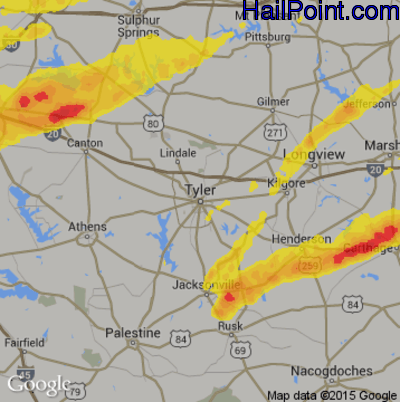 Hail Map for Tyler, TX Region on October 20, 2019